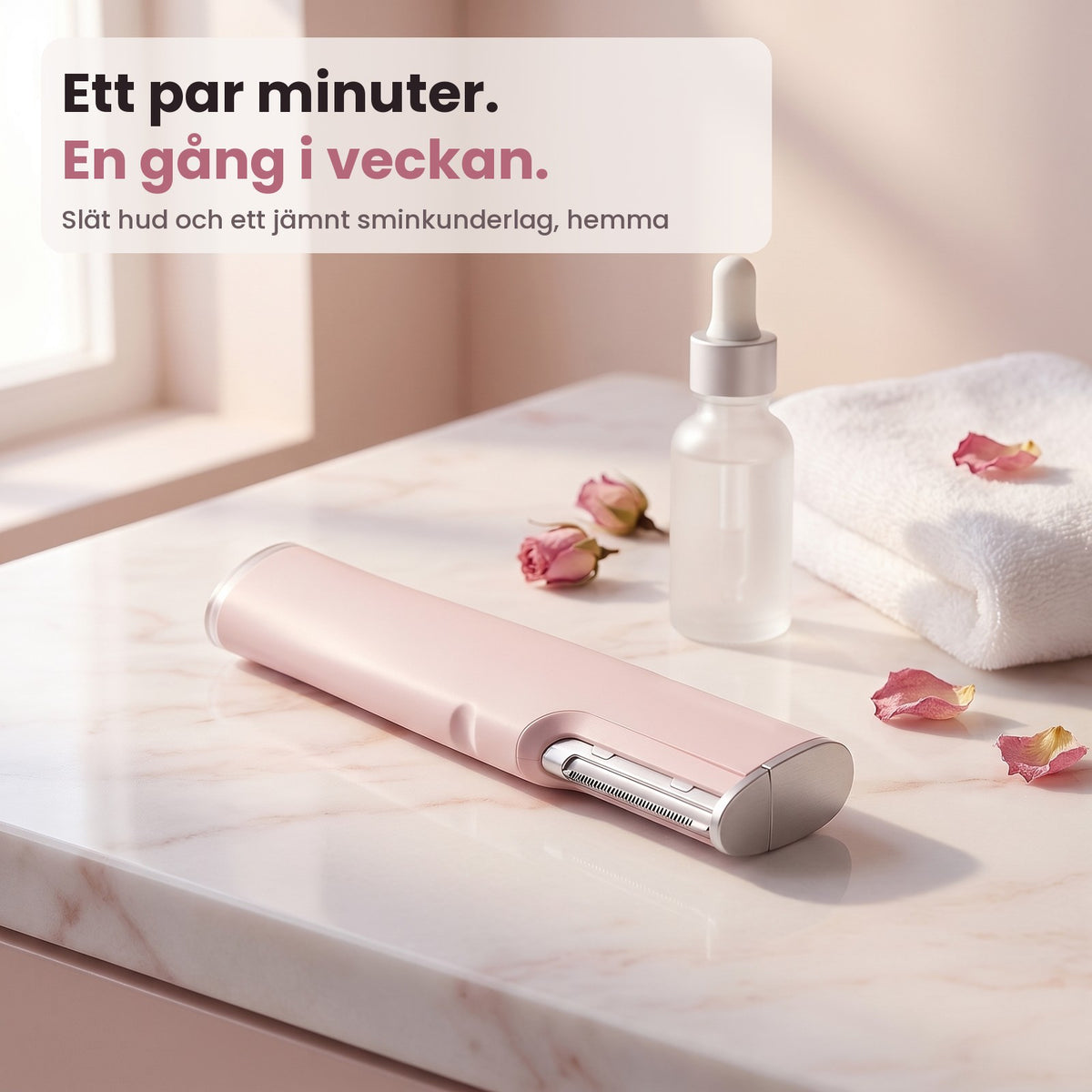 FJUNA på en marmorbänk med serum och handduk
