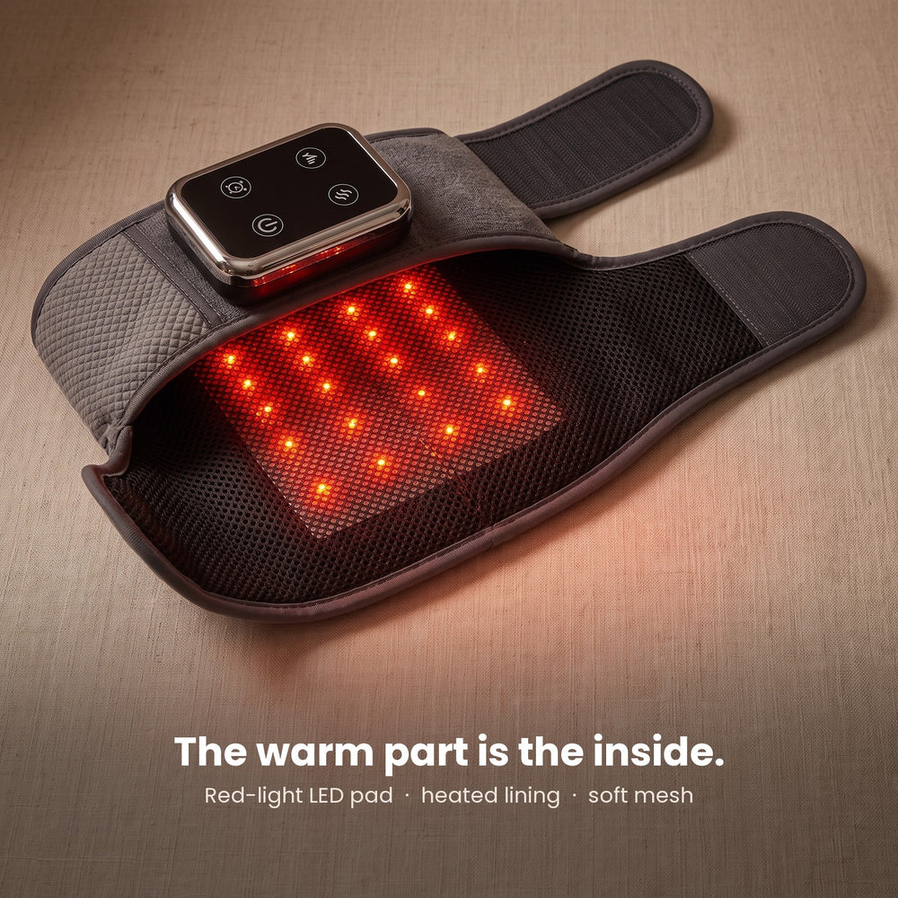 Inside of the GLODA knee massager: red-light LED pad and heated lining