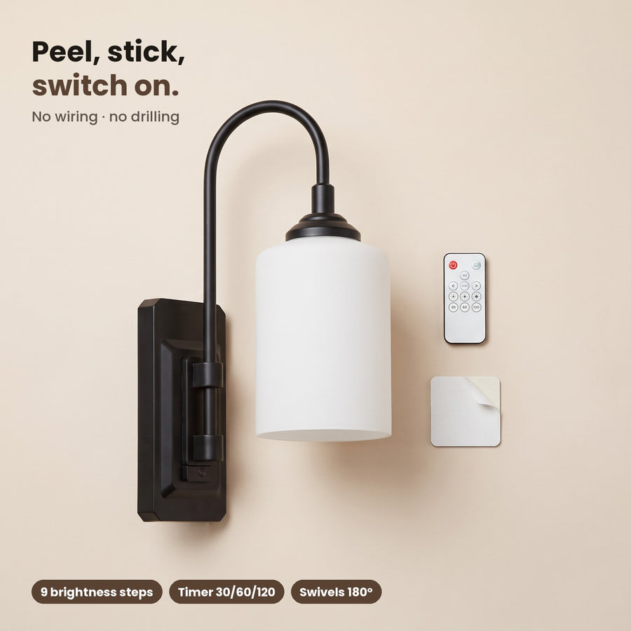 KVALLA wall sconce with remote and adhesive pad