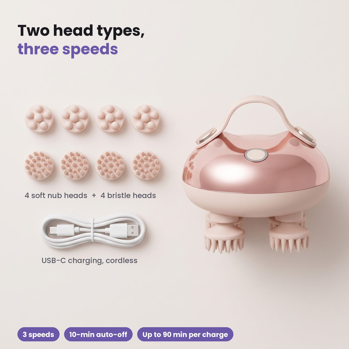 LINDRA with 8 silicone heads and USB-C cable