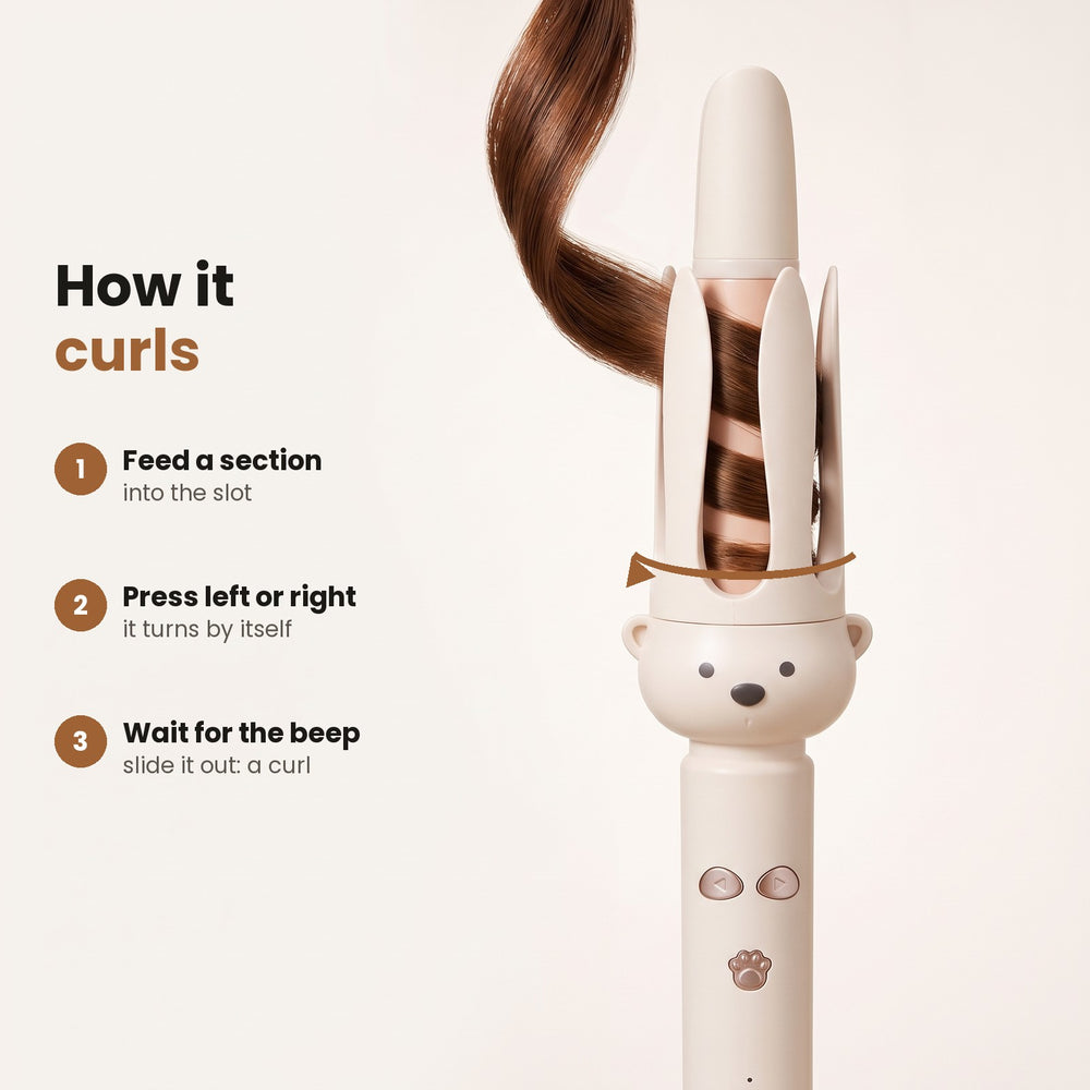How it curls: feed a section, press left or right, wait for the beep
