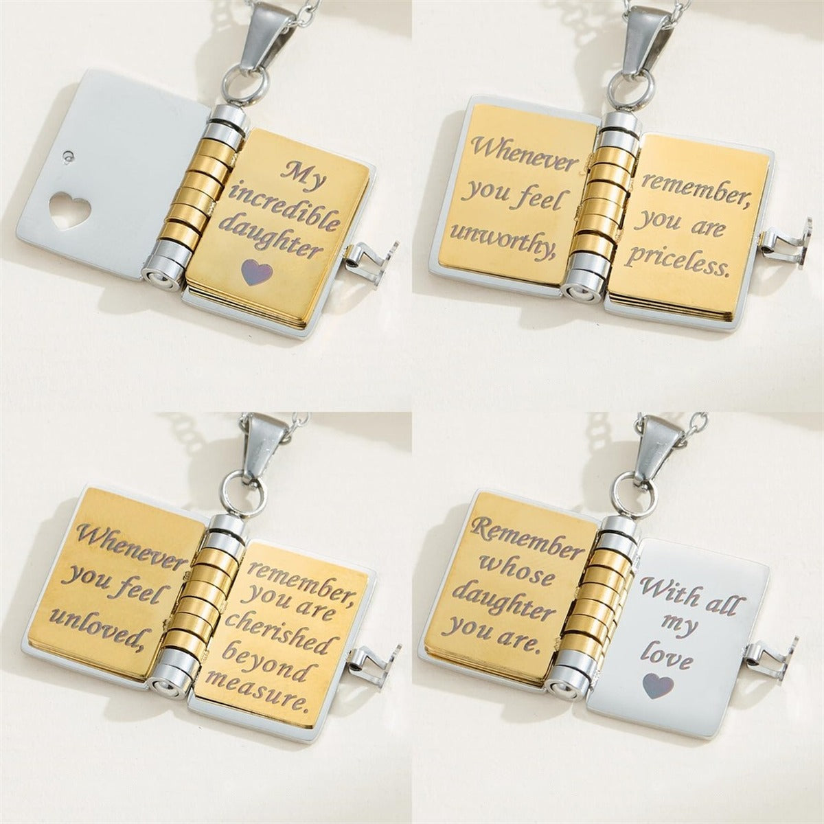 The engraved message inside the My Little Star book locket, page by page