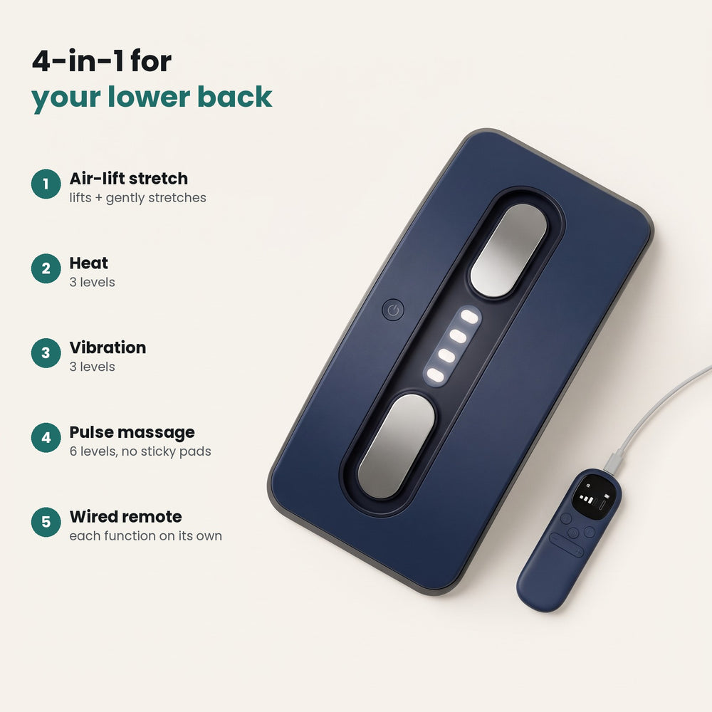 SVANKA 4-in-1: air-lift stretch, heat 3 levels, vibration 3 levels, pulse 6 levels, wired remote