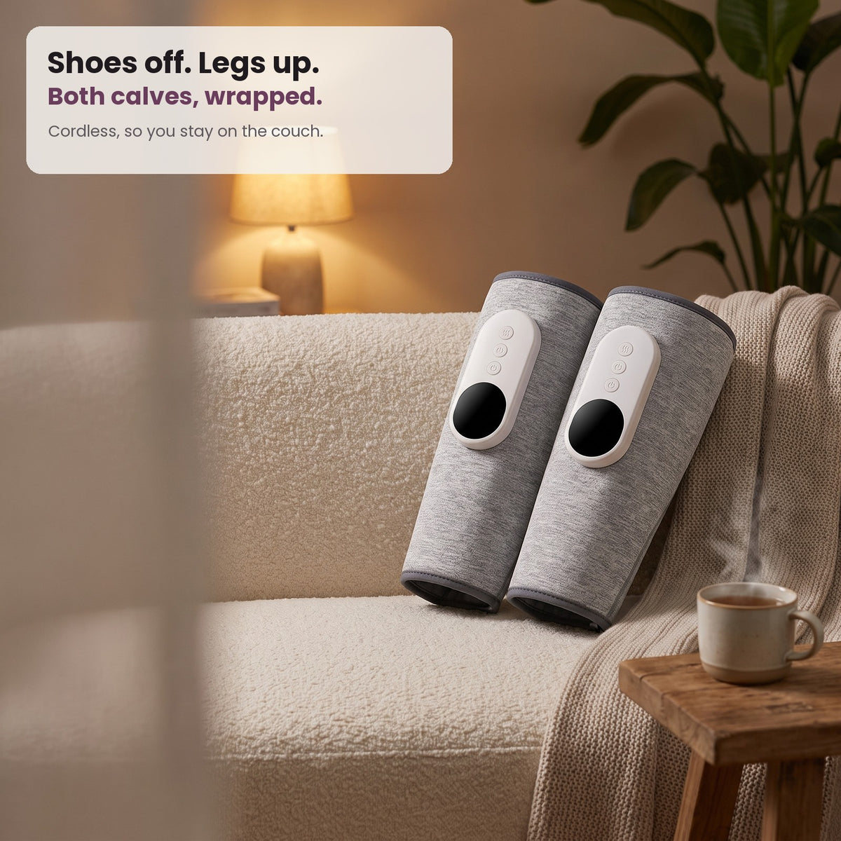 Two SVEPA wraps on a sofa in the evening