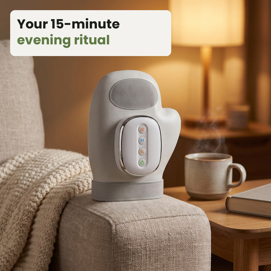 VIRKA hand massager on an armchair in the evening