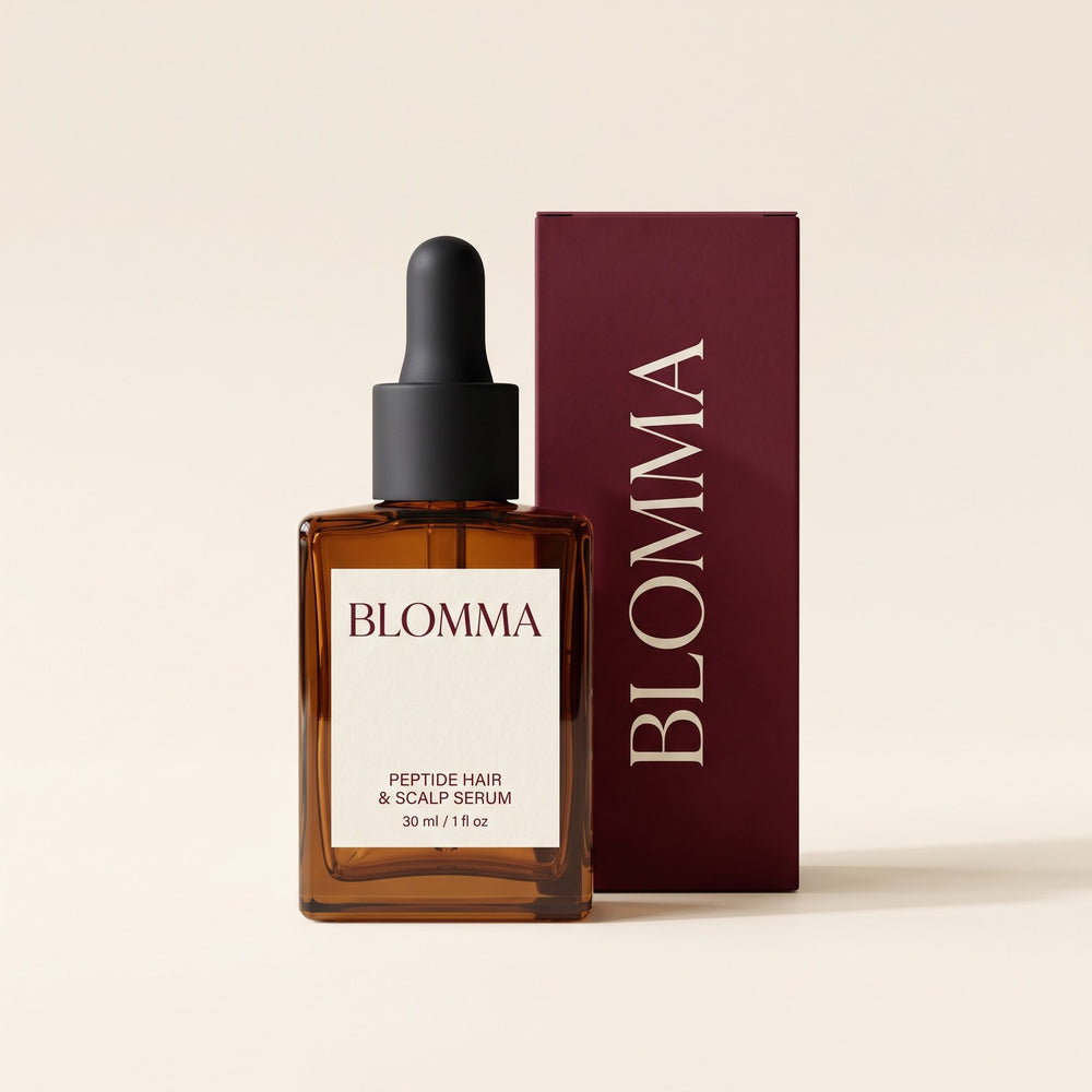 BLOMMA Peptide Hair + Scalp Serum, Amber Glass bottle with box
