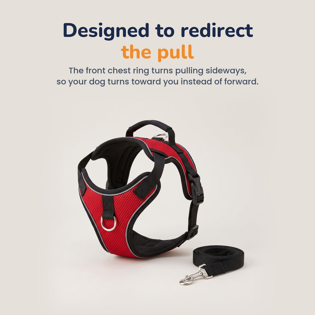 Red Chicken Dog No-Pull Harness with front chest D-ring and free leash