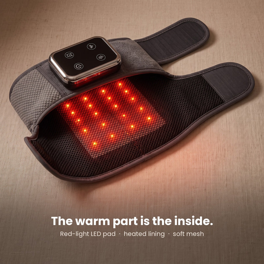 Inside of the GLODA knee massager: red-light LED pad and heated lining
