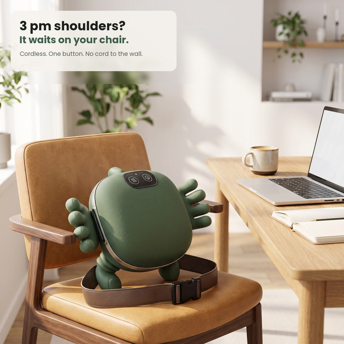 KNADA on a desk chair next to a laptop