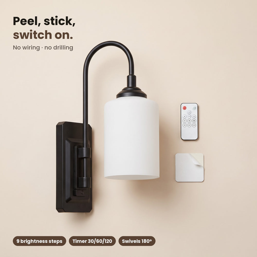 KVALLA wall sconce with remote and adhesive pad