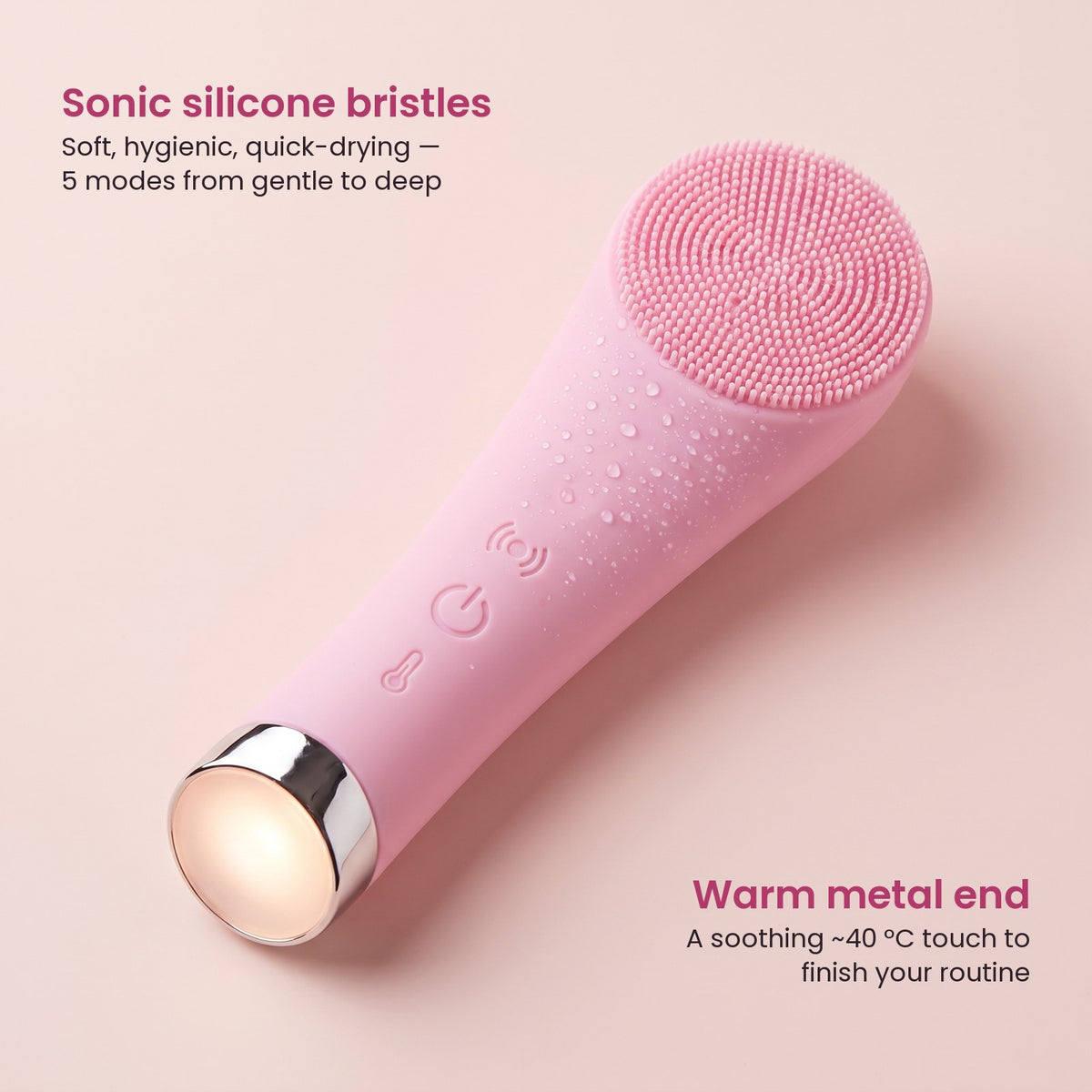 Sonic silicone bristles and warm metal end