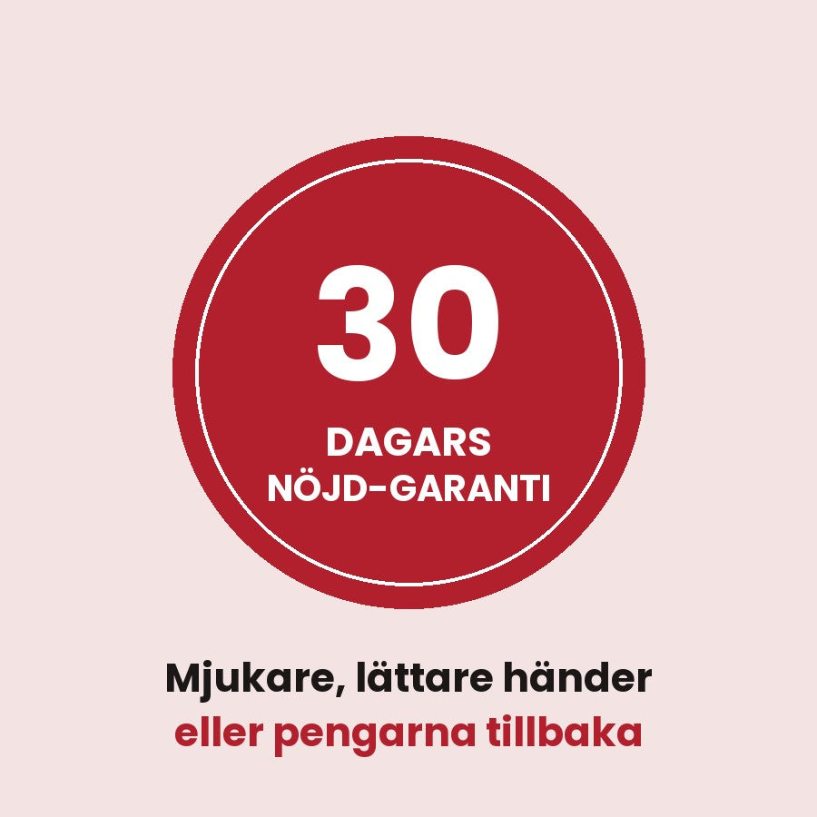 30 dagars nöjd-garanti: händer som känns mjukare och lättare – eller pengarna tillbaka